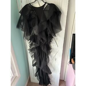 KikiRiki Tulle Transparent Backless Ruffle Gown